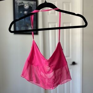 AsYou Mesh Cowl Corset Top Pink